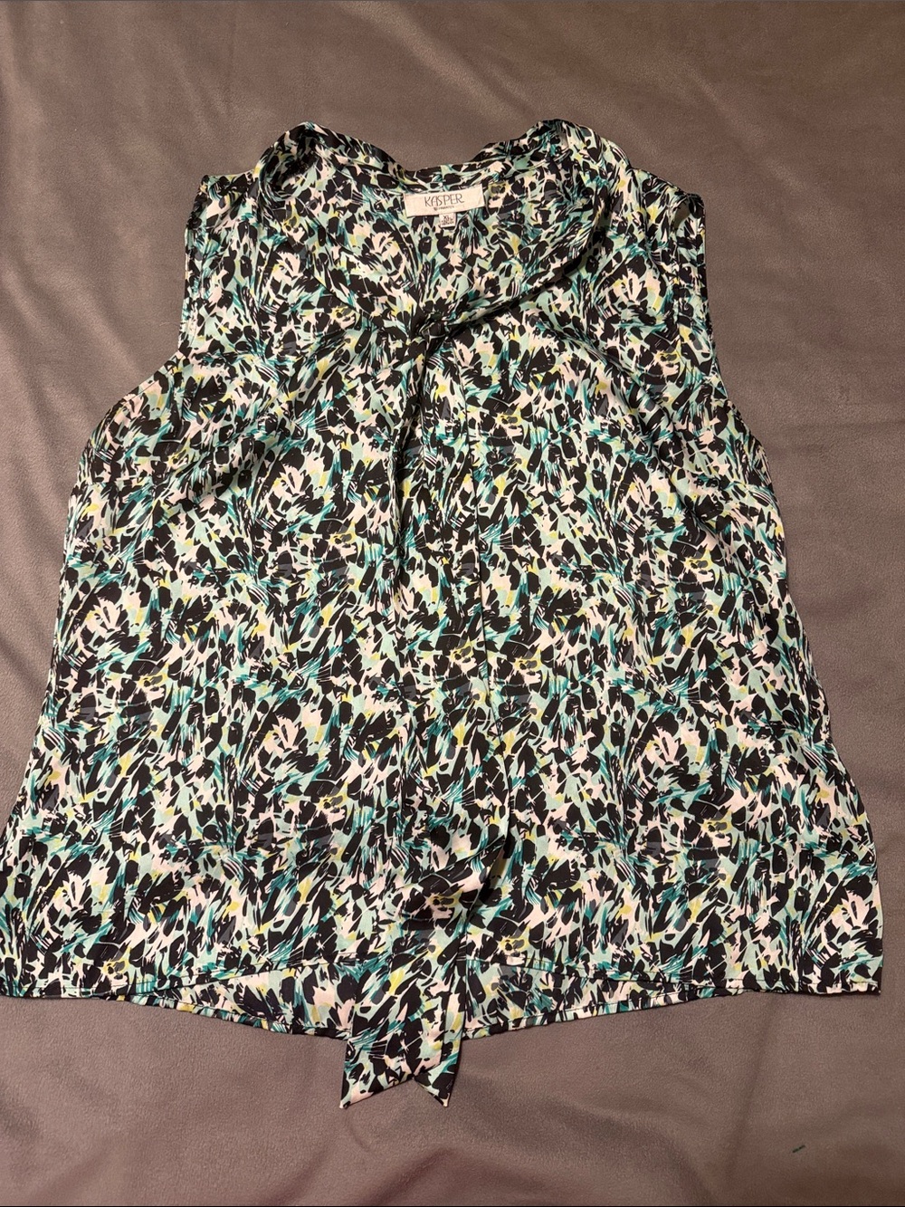 Kasper Sleeveless Tie-Neck Camisole - Teal, Black & White